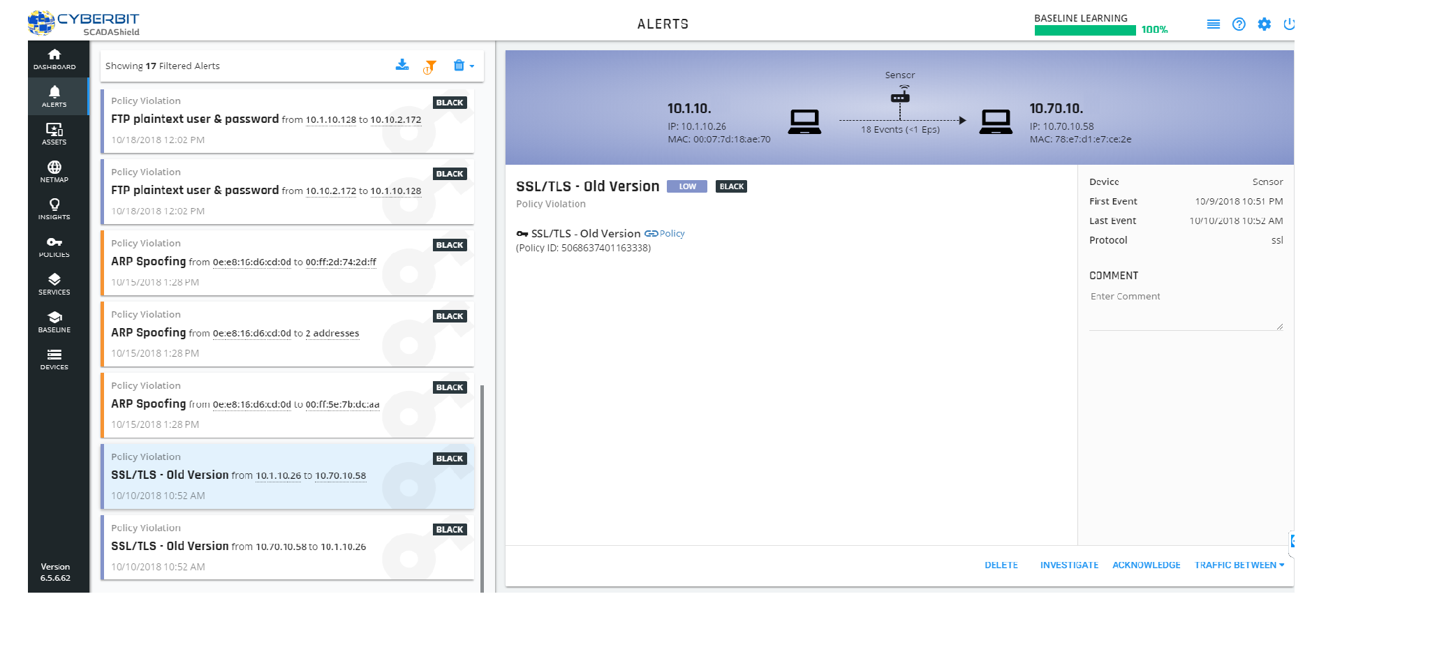 ICS Network Security Policies Generate Automatic Alerts